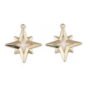 Epoxy Resin Pendants, with Light Gold Plated Alloy Open Back Bezel, Star, Clear, 34.5x31.5x2mm, Hole: 1.8mm