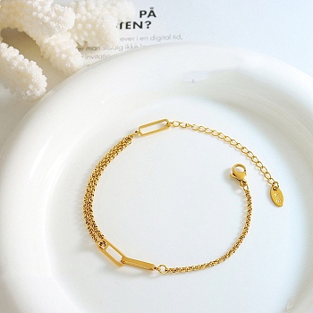 Rectangle 304 Stainless Steel Link Bracelets, Rolo Chain Bracelets for Women, Golden, 6.38 inch(16.2cm)