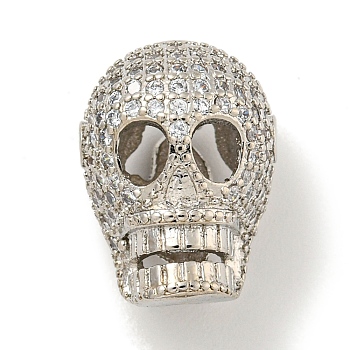 rass Micro Pave Clear Cubic Zirconia Beads, Skull, Platinum, 16x12x11mm, Hole: 1.6mm