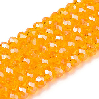 Electroplate Glass Beads Strands, Pearl Luster Plated, Faceted, Rondelle, Orange, 2.3~2.7x2mm, Hole: 0.4mm, about 150~155pcs/strand, 32~33cm