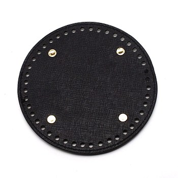 Imitation Leather Knitting Crochet Bags Bottom, with Iron Findings, for Bag Bottom Accessories, Flat Round, Black, 15x0.9cm, Hole: 5mm