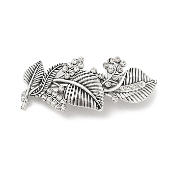 Leaf Alloy Rhinestone Hair Barrettes, Hair Accessories for Women Girl, Antique Silver, 89.5x37x15mm