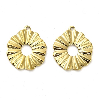 304 Stainless Steel Pendants, Flower Charm, Real 14K Gold Plated, 20.5x17x1.5mm, Hole: 1.6mm