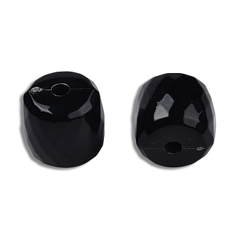 Opaque Acrylic Beads, Faceted, Barrel, Black, 13x13mm, Hole: 2.7~2.8mm, about 290pcs/500g
