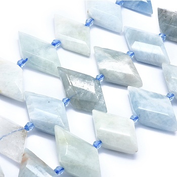Natural Aquamarine Bead Strands, Faceted, Rhombus, 21~32x10~18x5~7mm, Hole: 0.6~0.8mm, about 20~25pcs/strand, 15 inch~15.7 inch(38~40cm)