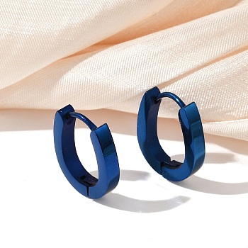 304 Stainless Steel Polishing Effect Hoop Earrings, Ion Plating(IP), Blue, 15.5x13x3mm