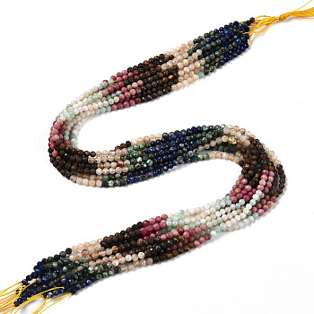 Natural & Synthetic Mixed Gemstone Beads Strands, Round Beads, Faceted, 3~3.5x3mm, Hole: 0.5mm, about 129~132pcs/strand, 15.16''~15.55''(38.5~39.5cm)