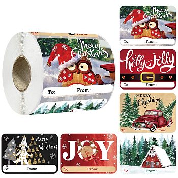 Christmas Theme Cartoon Paper Stickers, Self-adhesive Decorative Stickers Decals, Rectangle, Candy Cane, 75x50mm, 250pcs/roll