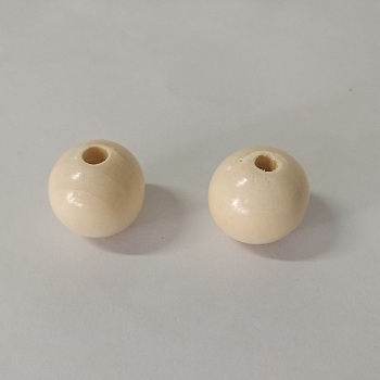 Undyed Wood Beads, Round, Linen, 19x17.5mm, Hole: 4~5mm