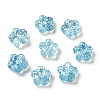 Transparent Glass Beads, Plum Blossom Flower, Light Sky Blue, 12.5x13x5.5mm, Hole: 1.2mm
