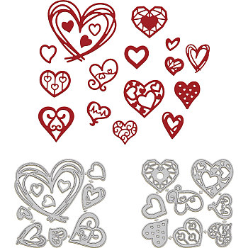 Valentine's Day Heart Carbon Steel Cutting Dies Stencils, for DIY Scrapbooking, Photo Album, Decorative Embossing Paper Card, Stainless Steel Color, 99x96x0.8mm, 2pcs/set