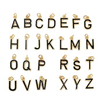 Rack Plating Brass Pendants, with Enamel and Jump Ring, Cadmium Free & Lead Free, Long-Lasting Plated, Real 18K Gold Plated, Letter, Letter, 11.5~12x2~10x1mm, Hole: 2.5mm