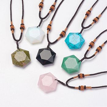 Natural & Synthetic Mixed Stone Pendant Necklaces, with Nylon Cord, 10.6 inch~13.7 inch(27cm~35cm)