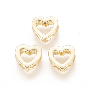 Brass Slide Charms, Long-Lasting Plated, Heart, Real 18K Gold Plated, 10x10x3.5mm, Hole: 1.5~2x3~4mm