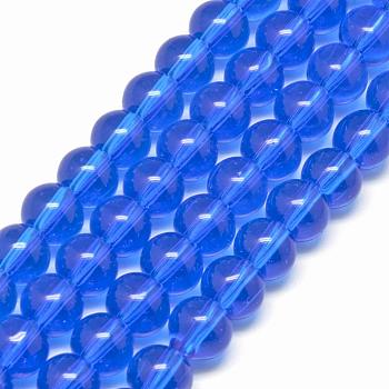 6mm Round Glass Spacer Beads Strands, Royal Blue, 6mm, Hole: 1mm, about 50pcs/strand, 13 inch