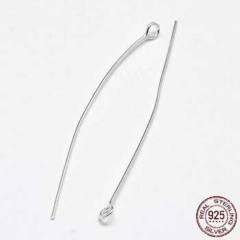 925 Sterling Silver Eye Pins, Silver, 15x0.7mm, Head: 3mm