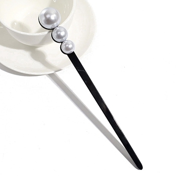 Resin with Plastic Imitation Pearl Beads Hair Sticks, Retro Hair Accessories for Updo Hairstyles, Black, 190x25mm