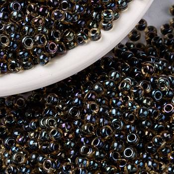 MIYUKI Round Rocailles Beads, Japanese Seed Beads, 8/0, (RR349) Dark Blue Lined Topaz Luster, 3mm, Hole: 1.1mm, about 422~455pcs/10g