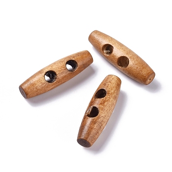 Natural Wood Buttons, Horn Toggle Buttons, 2-Hole, for Sewing Accessories, BurlyWood, 40x11mm, Hole: 6mm