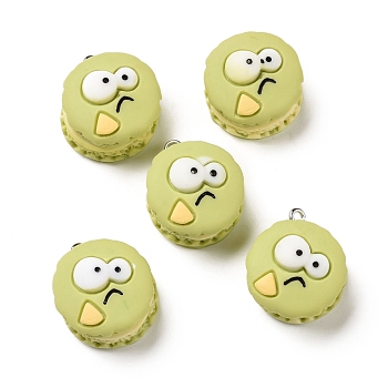 Opaque Resin Pendants, with Platinum Tone Iron Loops, Biscuit with Expression, Yellow Green, 22.5x19x13mm, Hole: 2mm