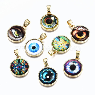 Real 16K Gold Plated Mixed Color Flat Round Brass+Resin Pendants