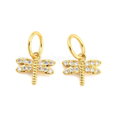 Real 18K Gold Plated Clear Dragonfly Brass+Cubic Zirconia Charms