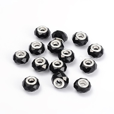 14mm Black Rondelle Glass + Iron Core Beads