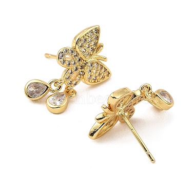 Rack Plating Brass Butterfly Dangle Stud Earrings with Cubic Zirconia for Women(EJEW-L261-011G)-2