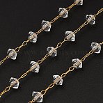 Handmade 304 Stainless Steel Glass Beads Rondelle Link Chains, Faceted, Long-Lasting Plated, Soldered, with Spool, Ion Plating(IP), Real 18K Gold Plated, 4x3mm(CHS-B011-07G)