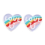 Polyester Computerized Embroidery Cloth Iron on Sew on Patches, Heart with Word Love, Appliques Patches, Colorful, 45.5x46.5x2mm(PATC-L001-11)
