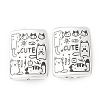 Plating Printed Acrylic Beads, Retangle with Cat Doodle Pattern, Silver Plated, 36x26x5mm, Hole: 1.5mm(AC-CBA655C-06)