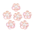 Translucent Epoxy Resin Cabochons, Flower, with ABS Plastic Imitation Pearl and Glitter Powder, Pearl Pink, 19x20x7mm(RESI-XCP0002-61)