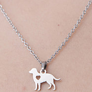 201 Stainless Steel Dog with Heart Pendant Necklace, Stainless Steel Color, 17.72 inch(45cm)(NJEW-OY001-42)