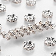 Brass Rhinestone Spacer Beads, Grade A, Crystal, Wavy Edge, Rondelle, Silver Color Plated, 5x2.5mm, Hole: 1mm(RB-A014-L5mm-01S)