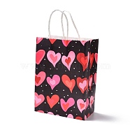 Rectangle Paper Packaging Bags, with Handle, for Gift Bags and Shopping Bags, Valentine's Day Theme, Black, 14.9x8.1x21cm(CARB-B002-09E)