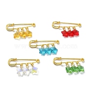 Golden Iron Brooches, Transparent Glass Pendant Kilt Pins, Star, Mixed Color, 28~30x50mm(JEWB-BR00119)
