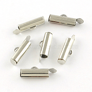 Iron Slide On End Clasp Tubes, Cadmium Free & Lead Free, Slider End Caps, Platinum, 5.5x25x4mm, Hole: 1mm, 3.2mm Inner Diameter(IFIN-R212-2.5cm-P)