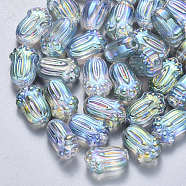 Transparent Spray Painted Glass Beads, Pakchoi, Colorful, 11x7.5x5.5mm, Hole: 1mm(GLAA-S190-004B-02)