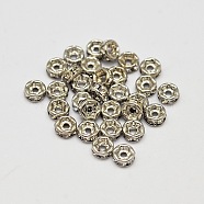 Rack Plating Brass Rhinestone Bead Spacers, Rondelle, Platinum, 4x2mm, Hole: 1mm(RB-D303-P)