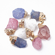 Natural Quartz Crystal Pendants, with Golden Tone Iron Brass Findings, Nuggets, Mixed Color, 20~30x10~18x8~18mm, Hole: 3~4x7mm(G-T104-24A)