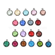 Glass Charms, with Gunmetal Plated Brass Findings, Long-Lasting Plated, Lead Free & Nickel Free & Cadmium Free, Faceted Flat Round, Mixed Color, 13.5x11x5mm, Hole: 1.4mm(KK-C228-02B)