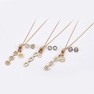304 Stainless Steel Jewelry Sets, with Polymer Clay Rhinestone, Necklaces & Stud Earrings, Mixed Shapes, Crystal, Golden, 21.49 inch~22 inch(54.6~55.9cm), 14~14.8mm, Pin: 0.7mm(SJEW-E328-05-G)