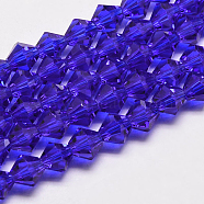 Imitate Austrian Crystal Bicone Glass Beads Strands, Grade AA, Faceted, Dark Blue, 3x3.5mm, Hole: 0.8mm, about 120~125pcs/strand, 14.8 inch(GLAA-F029-3x3mm-06)
