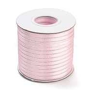 Double Edge Silver Thread Grosgrain Ribbon for Wedding Festival Decoration, Pink, 1/4 inch(6mm), about 300yards/roll(274.3m/roll)(SRIB-L012-6mm-001)