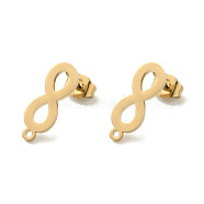 Ion Plating(IP) 304 Stainless Steel Stud Earring Findings, Infinity, Golden, 15.5x5.5mm, Hole: 1.2mm, Pin: 0.7x11mm(STAS-I206-86G)