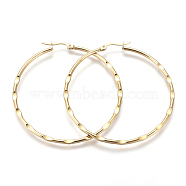 201 Stainless Steel Big Hoop Earrings, with 304 Stainless Steel Pin, Hypoallergenic Earrings, Dapped Ring Shape, Golden, 55.5x2mm, 12 Gauge, Pin: 0.7mm(EJEW-A054-08A-G)