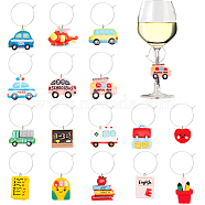 16Pcs 16 Styles School Season Opaque Resin Pendants, with Platinum Tone Iron Loops, School Bus & Pen Bag & Book, Mixed Shapes, wtih 20Pcs Brass Wine Glass Charm Rings, Mixed Color, 23.5~31x17~32x0.8~8mm, Hole: 1.8~2mm, 1pc/style(RESI-BC0001-03)