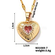 Brass Luxury Cubic Zirconia Heart Pendant Necklaces, Golden, Pink, 15.75 inch(40cm)(UV5875-4)