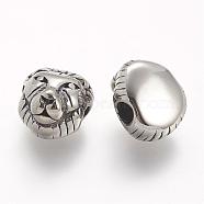 304 Stainless Steel Beads, Lion Head, Antique Silver, 12x11x8mm, Hole: 3mm(STAS-A032-032AS)