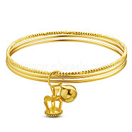 SHEGRACE Brass Charm Bangles, Round and Crown, Real 24K Gold Plated, 2-1/2 inch(6.5cm)(JB644A)